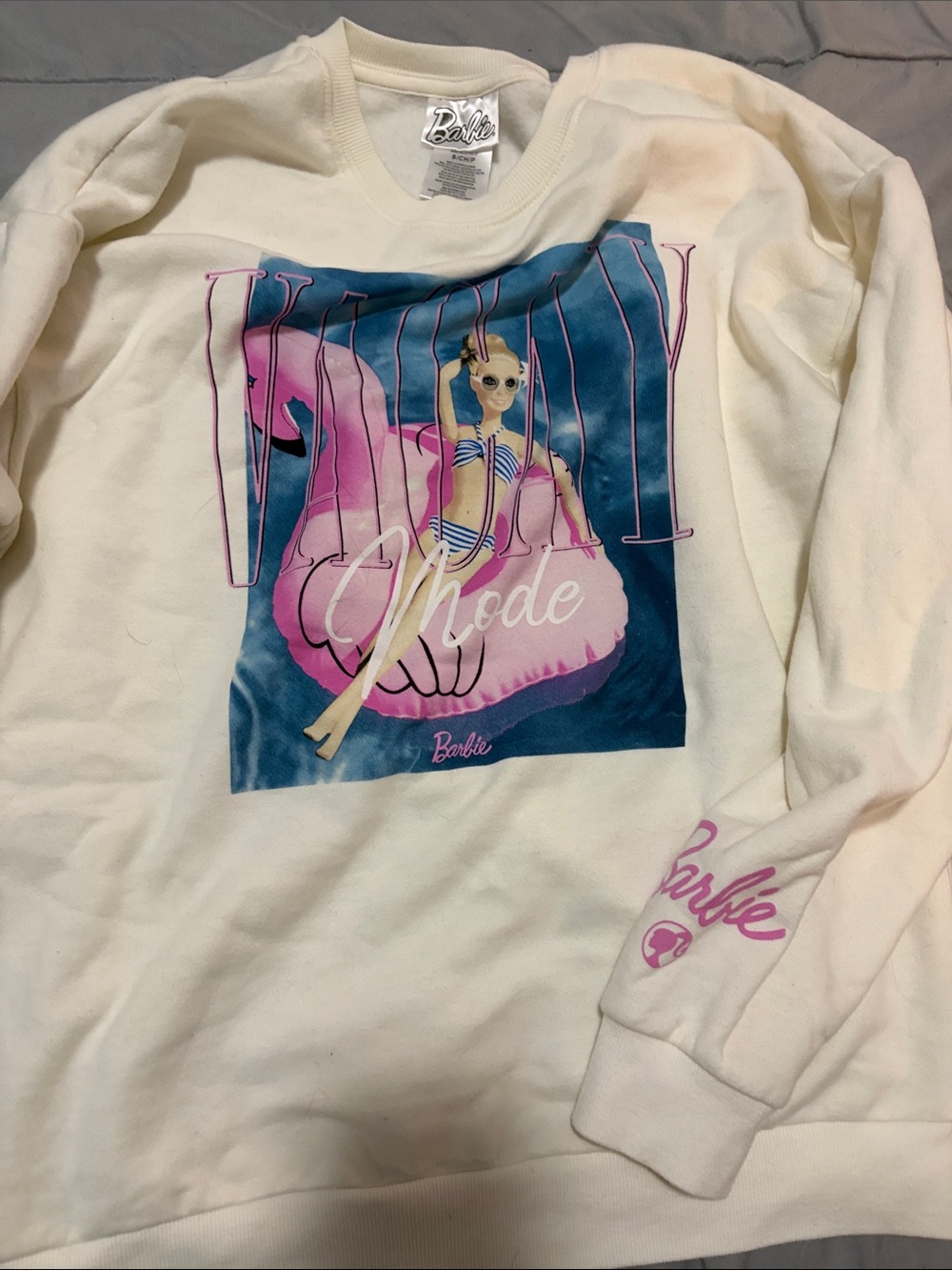 Barbie Cream Sweatshirt with Pink & Blue Graphic